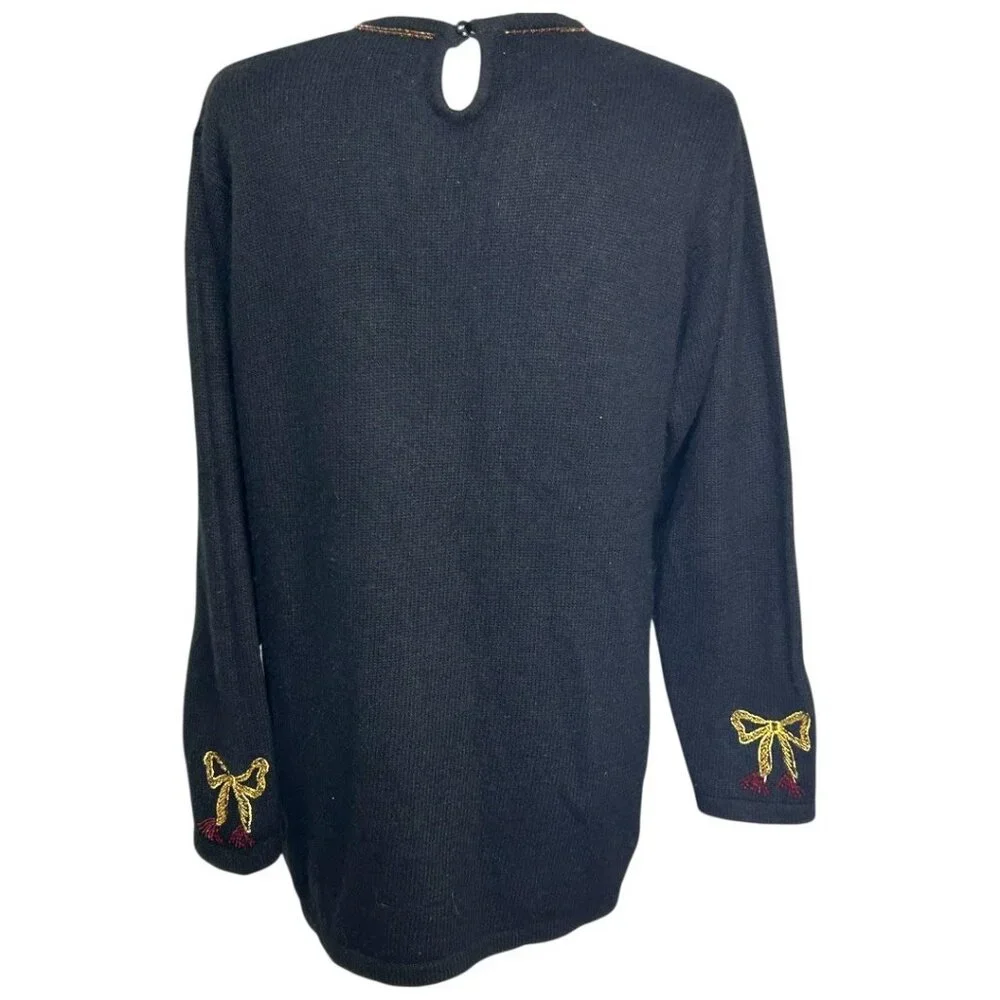 Vintage Karen Scott Black Silk Nylon Angora Lambswool Christmas Sweater‎ Size PL